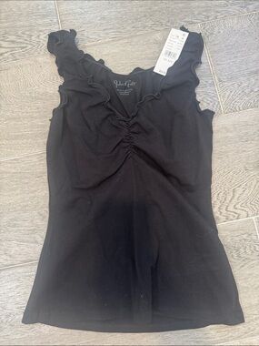 Brandy Melville Black Ruffled V-Neck Tank Top
